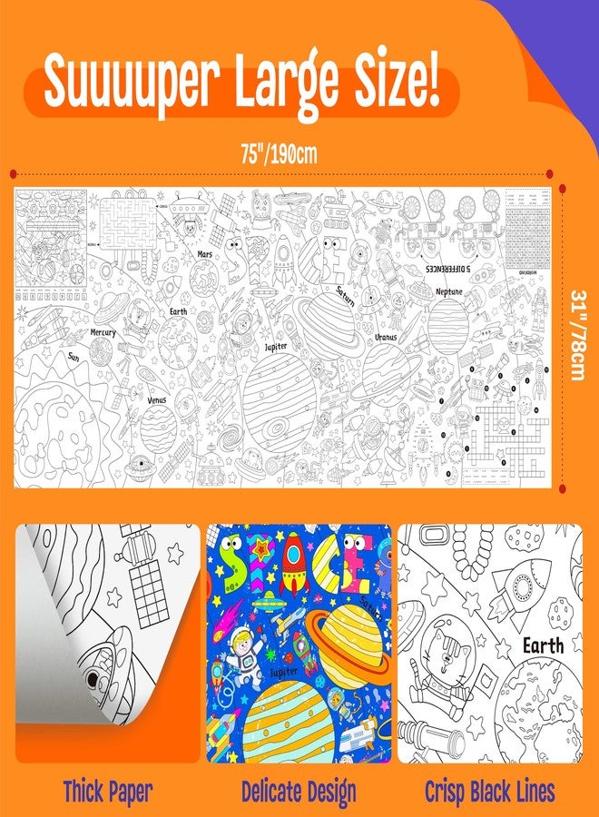SpriteGru Universe Coloring Poster, Large Coloring Activity Paper 75” x 31” Jumbo Size Space-Themed Paper DIY Painting Drawing Banner/Tablecloth for School, Wall Decor - Image 2